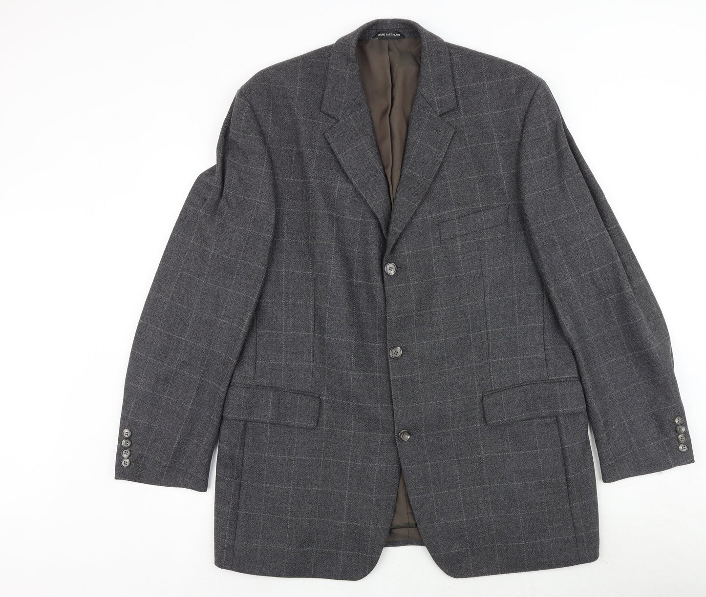Bruno Saint Hilaire Mens Grey Geometric Polyester Jacket Suit Jacket Size 40 Regular