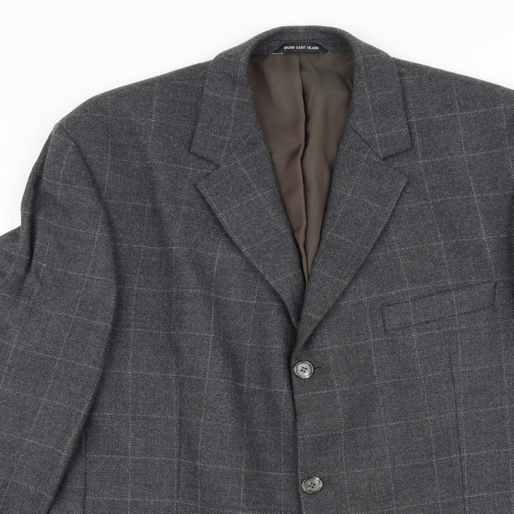 Bruno Saint Hilaire Mens Grey Geometric Polyester Jacket Suit Jacket Size 40 Regular