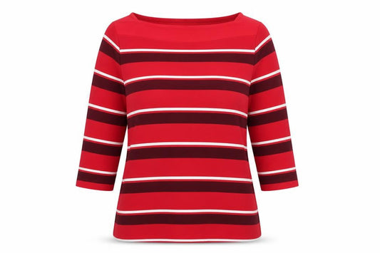 Marks and Spencer Womens Red Striped Viscose Basic Blouse Size 12 Round Neck