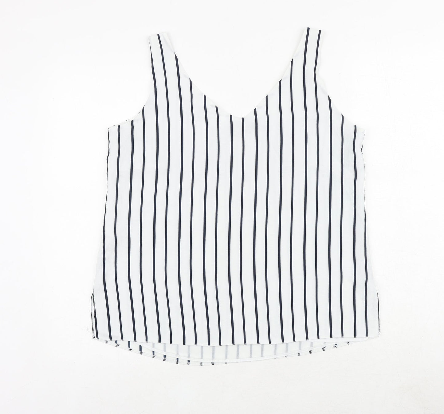 Wallis Womens White Striped Polyester Basic Tank Size 12 V-Neck