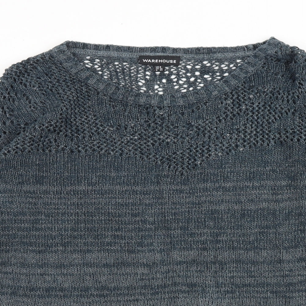 Warehouse Womens Blue Round Neck Polyester Pullover Jumper Size 8