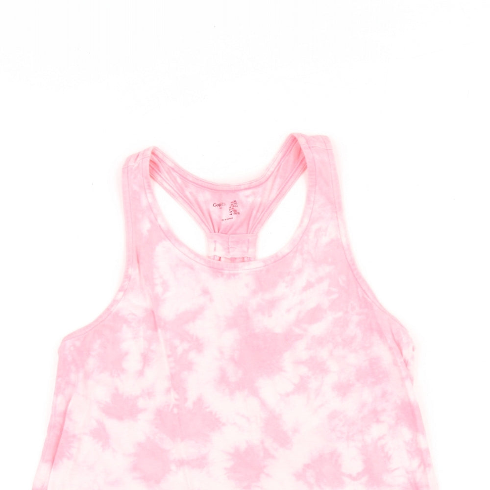 Gap Girls Pink Geometric 100% Cotton Basic Tank Size 12 Years Round Neck Pullover