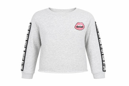 H&M Girls Grey Cotton Pullover Sweatshirt Size 12-13 Years Pullover - Lips Motif