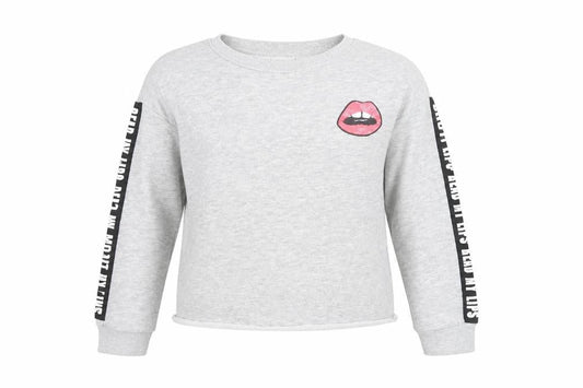 H&M Girls Grey Cotton Pullover Sweatshirt Size 12-13 Years Pullover - Lips Motif