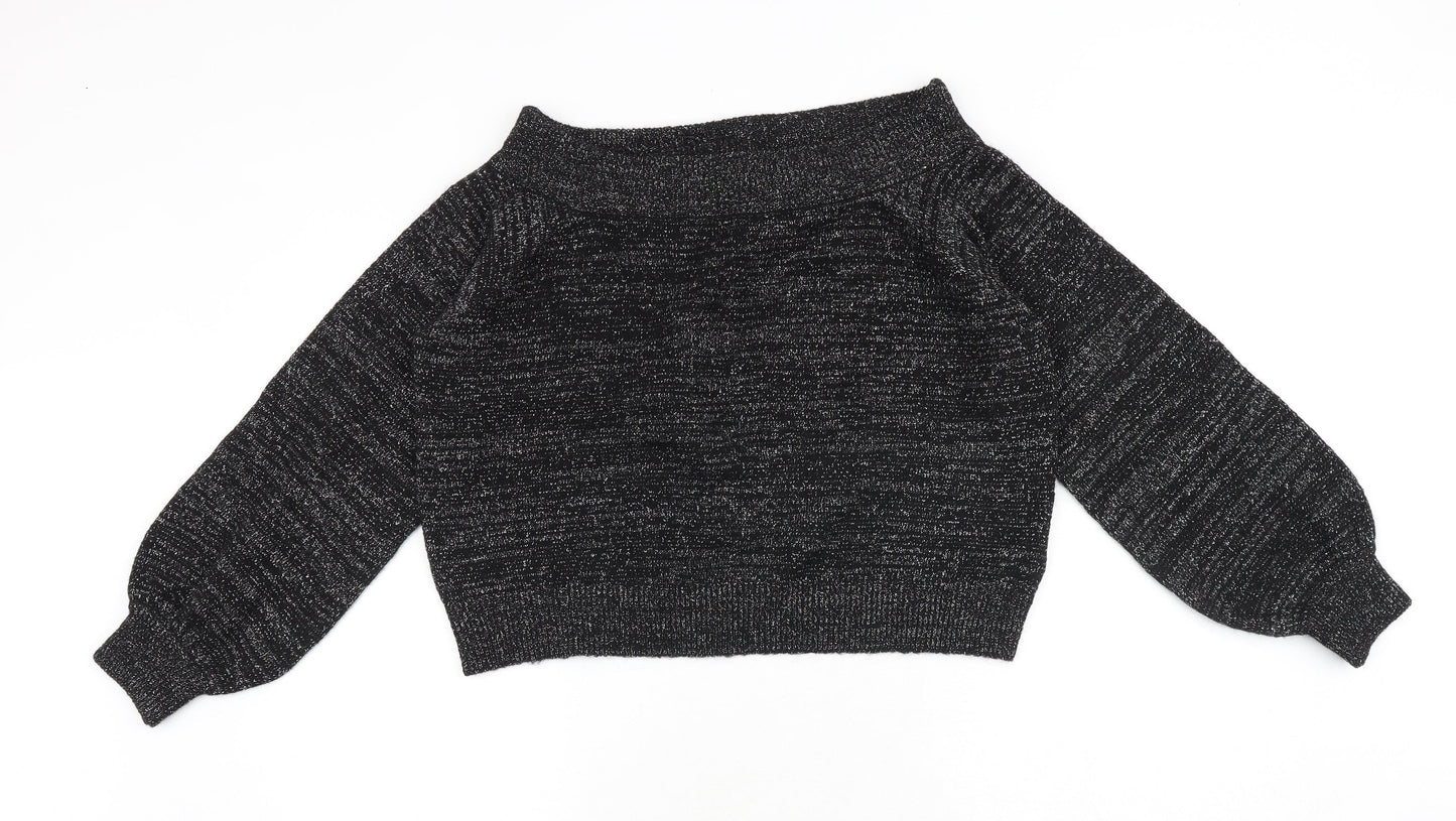 H&M Womens Black Boat Neck Acrylic Pullover Jumper Size M