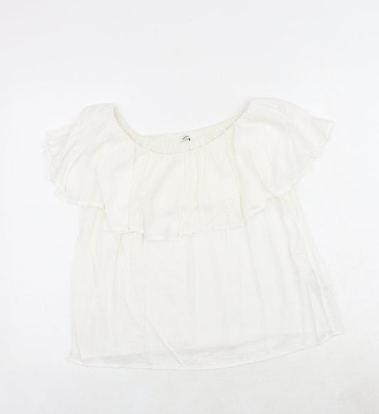 Pimkie Womens White Modacrylic Basic Blouse Size M Round Neck