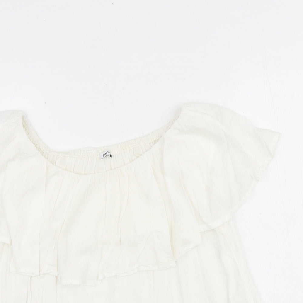 Pimkie Womens White Modacrylic Basic Blouse Size M Round Neck