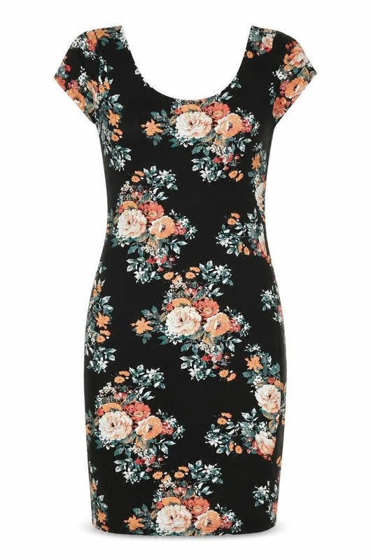 New Look Womens Black Floral Cotton A-Line Size 10 Scoop Neck Pullover