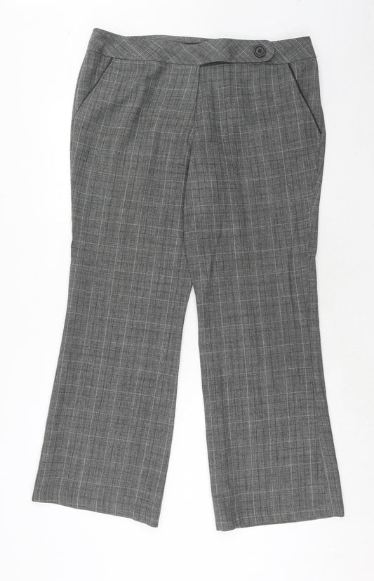 essence Womens Grey Plaid Polyester Trousers Size 16 Regular Zip