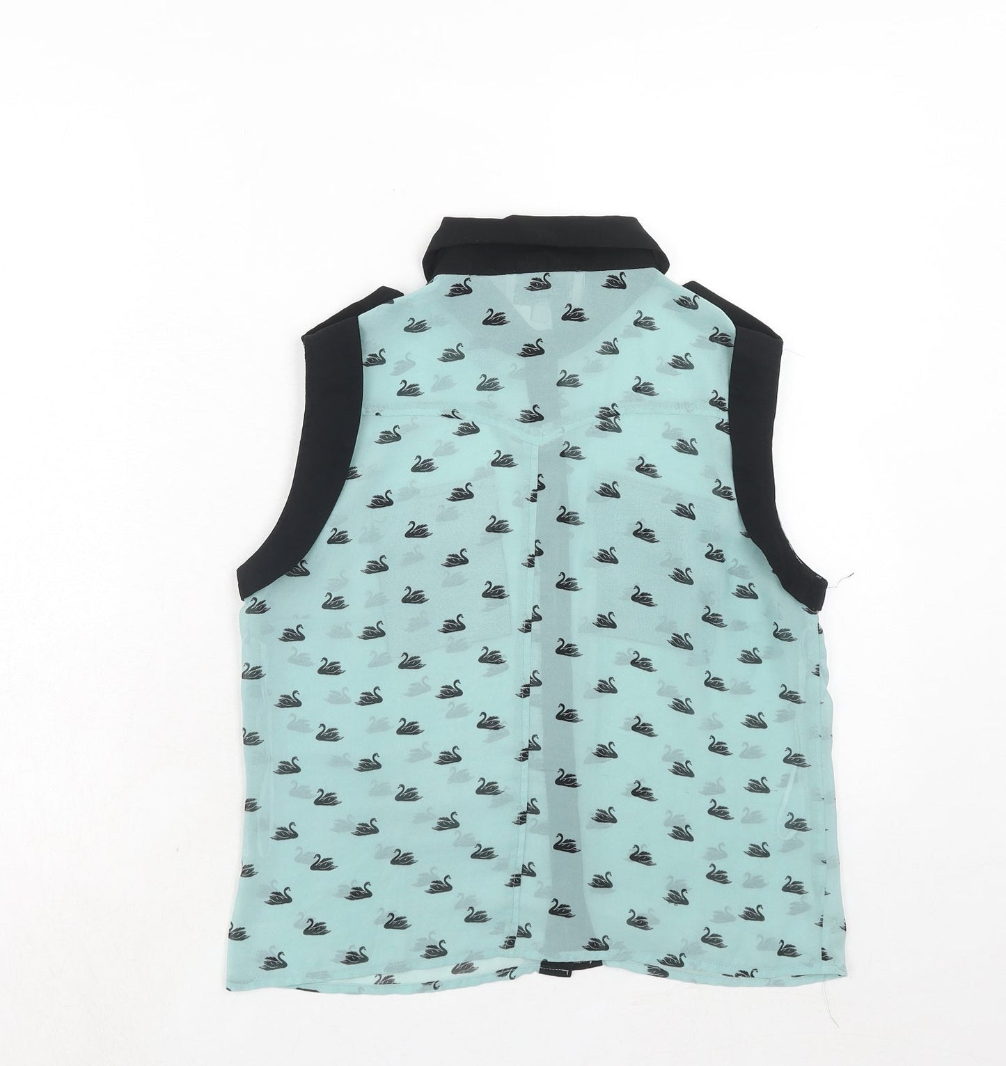 Pink Boutique Womens Blue Geometric Polyester Basic Tank Size 12 Collared - Swans