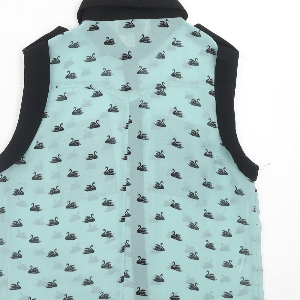 Pink Boutique Womens Blue Geometric Polyester Basic Tank Size 12 Collared - Swans