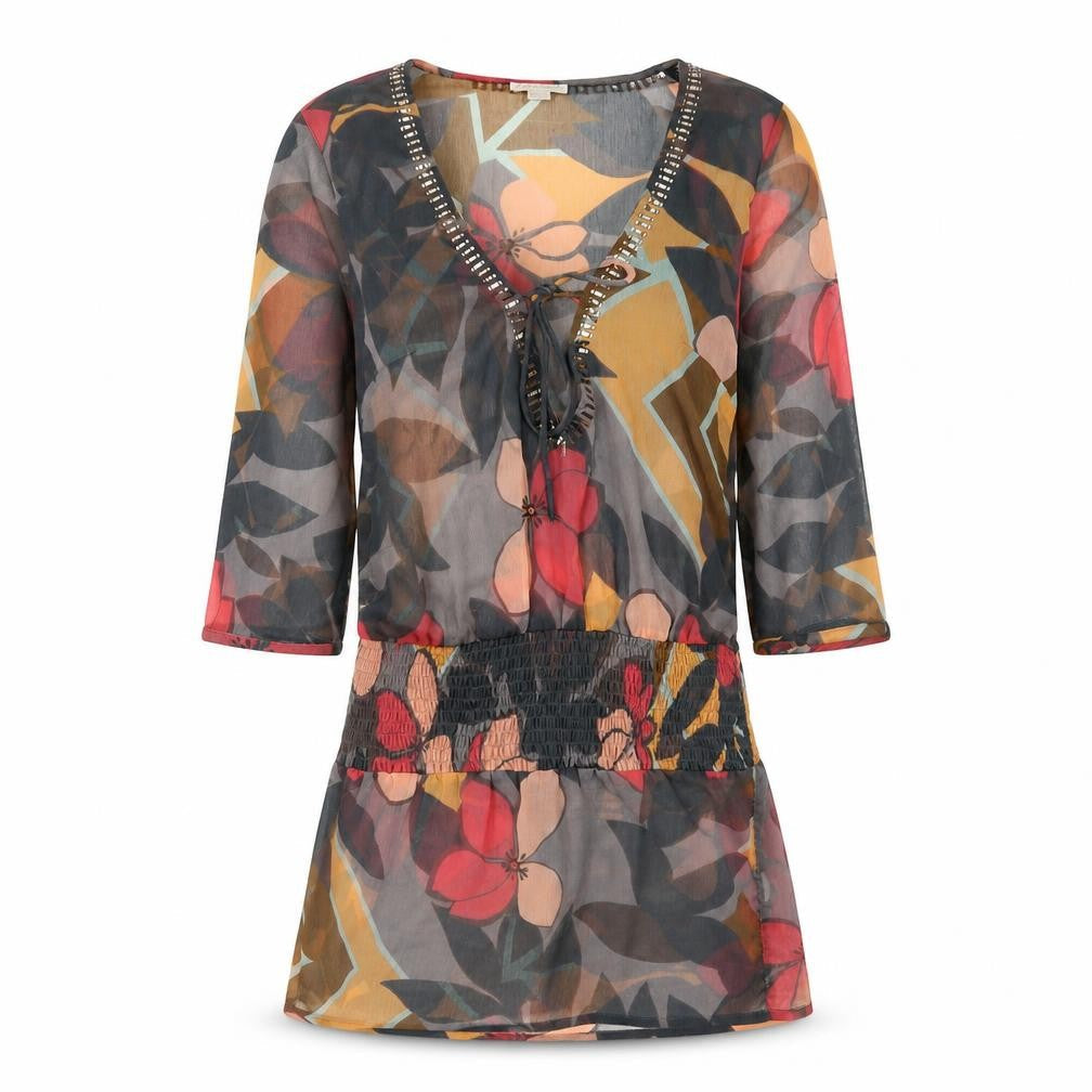 Accessorize Womens Multicoloured Geometric Polyester A-Line Size 8 V-Neck Pullover - Beach Cover Up