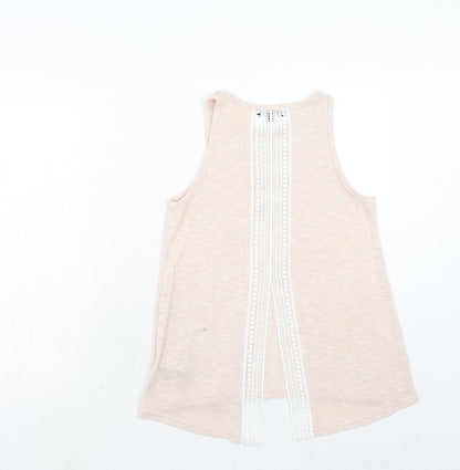 New Look Womens Pink Polyester Basic Tank Size 8 Round Neck - Lace Details