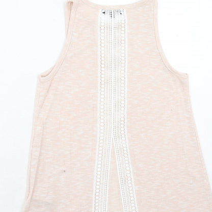 New Look Womens Pink Polyester Basic Tank Size 8 Round Neck - Lace Details