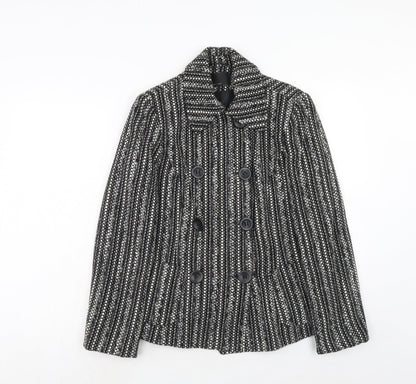 F&F Womens Black Geometric Pea Coat Coat Size 12 Button