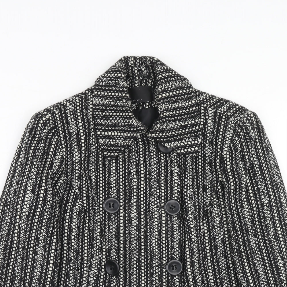 Florence + Fred Womens Black Geometric Pea Coat Coat Size 12 Button