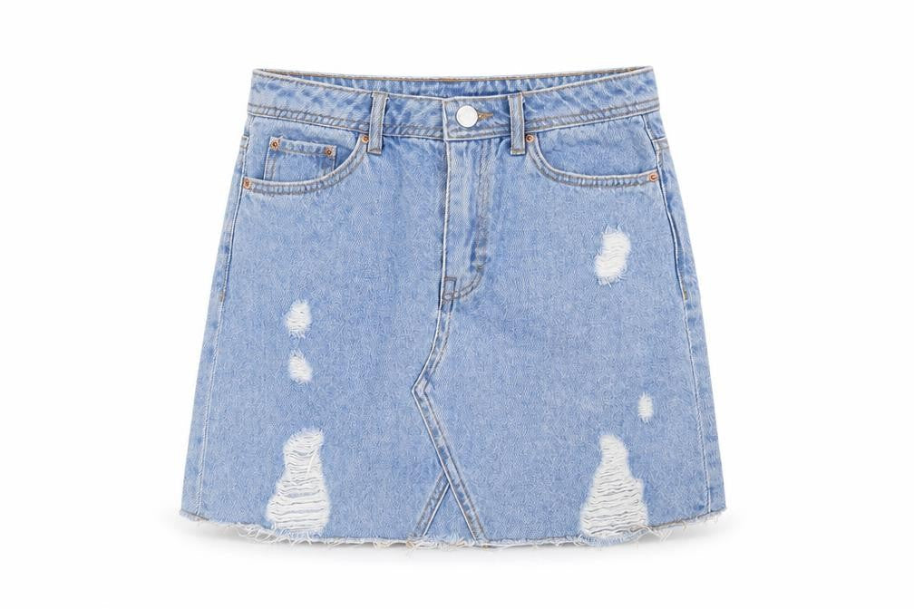 H&M Womens Blue Cotton Mini Skirt Size 6 Zip