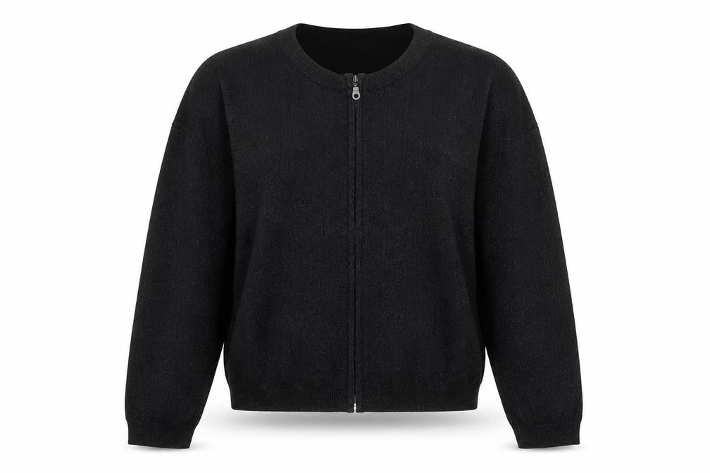B.YOU Womens Black Round Neck Polyester Full Zip Jumper Size 12