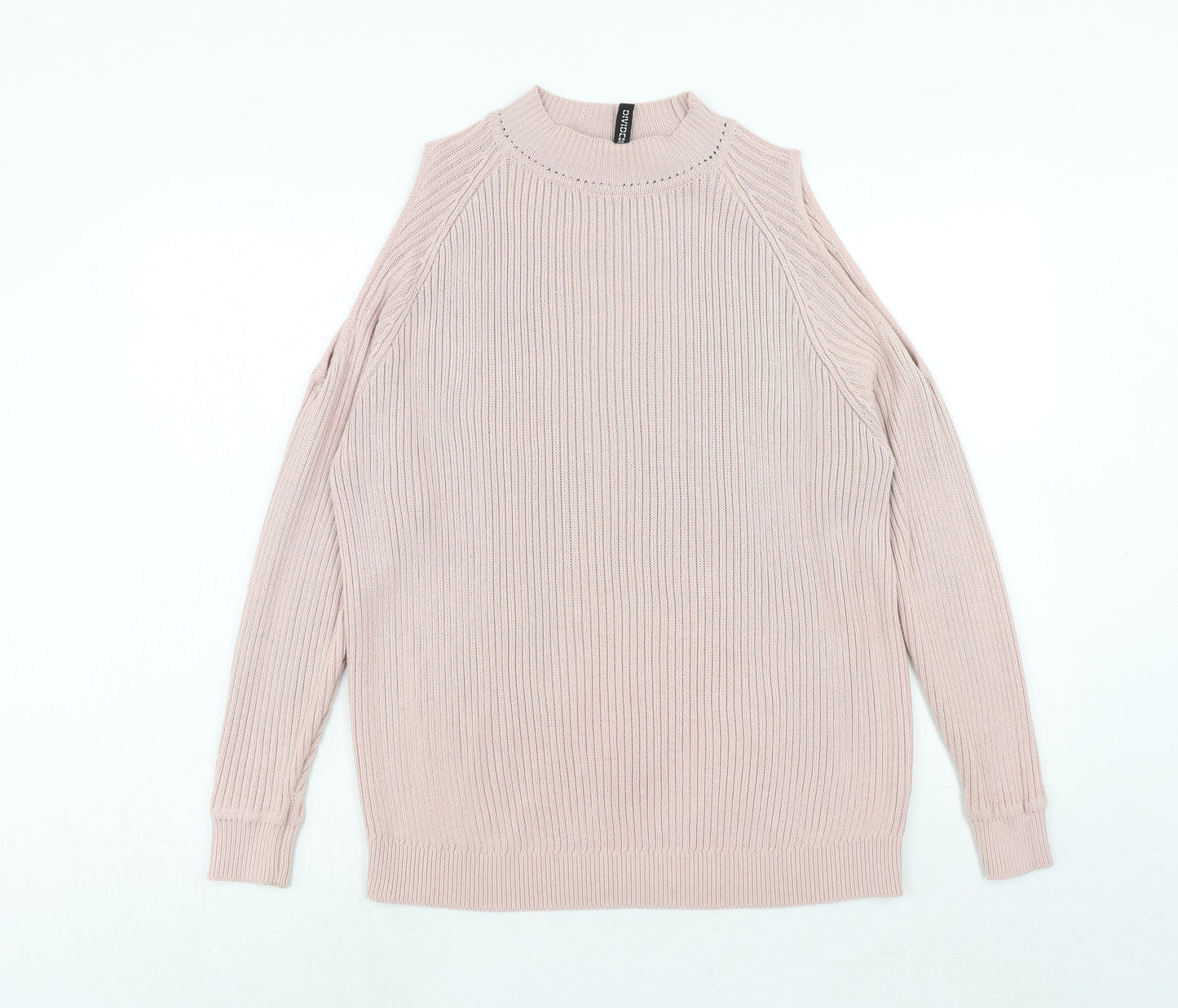 H&M Womens Pink Round Neck Acrylic Pullover Jumper Size M - Cold Shoulder