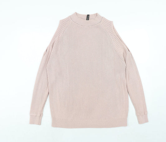 H&M Womens Pink Round Neck Acrylic Pullover Jumper Size M - Cold Shoulder