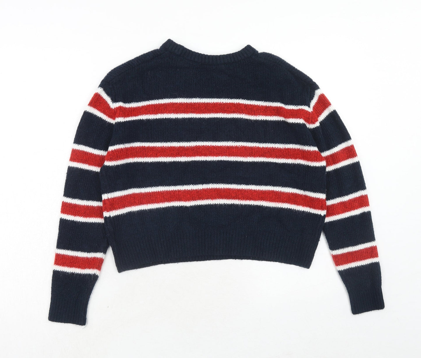 H&M Womens Blue Round Neck Striped Acrylic Pullover Jumper Size S