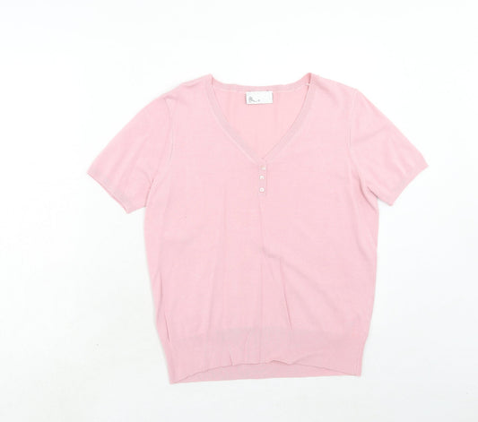 BHS Womens Pink V-Neck Viscose Pullover Jumper Size 14