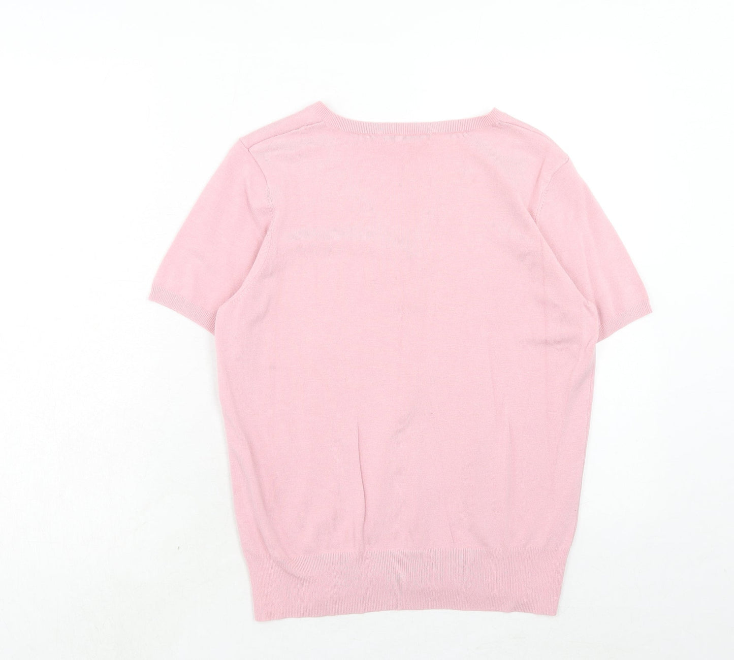 BHS Womens Pink V-Neck Viscose Pullover Jumper Size 14