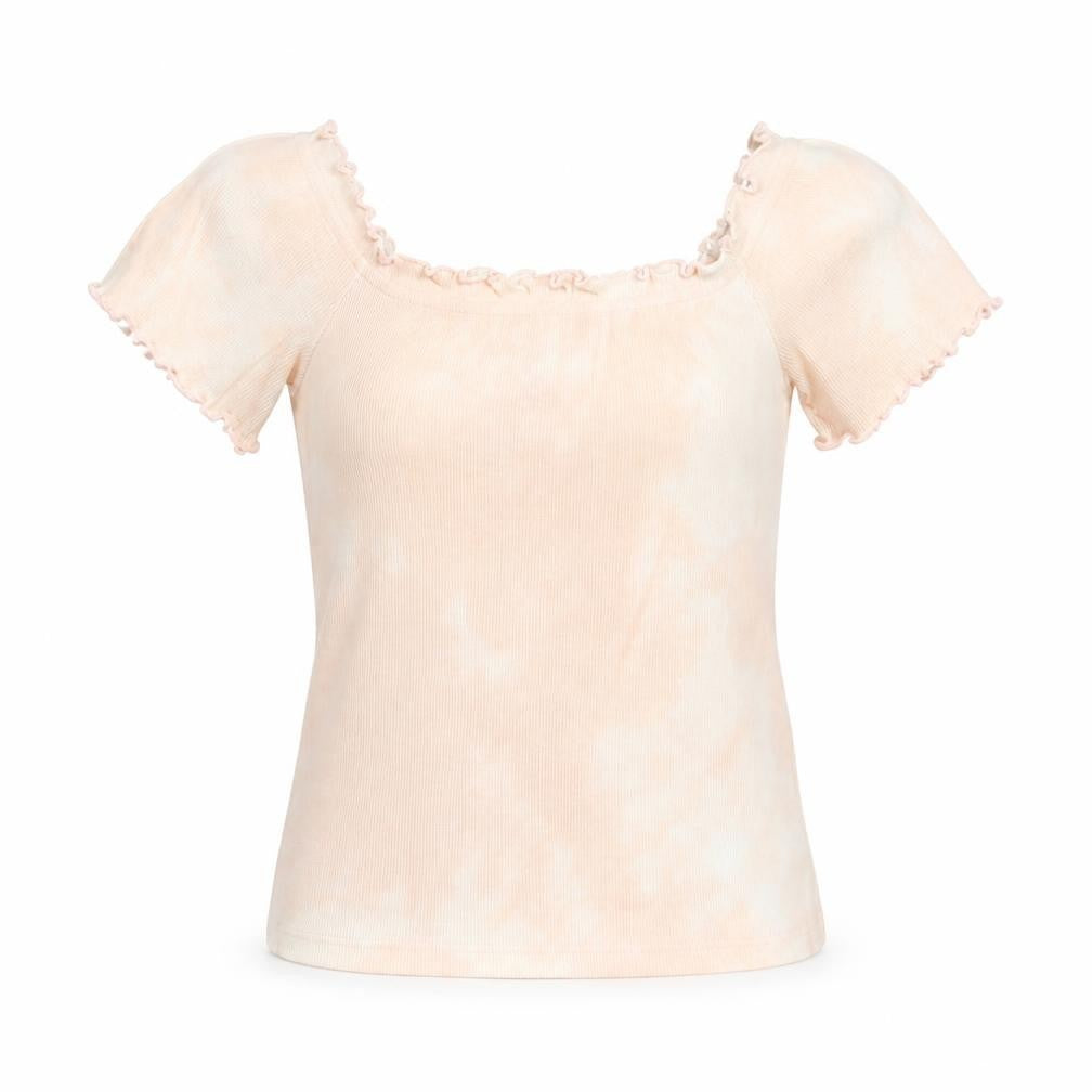 New Look Womens Pink Geometric Cotton Basic Blouse Size 10 Square Neck