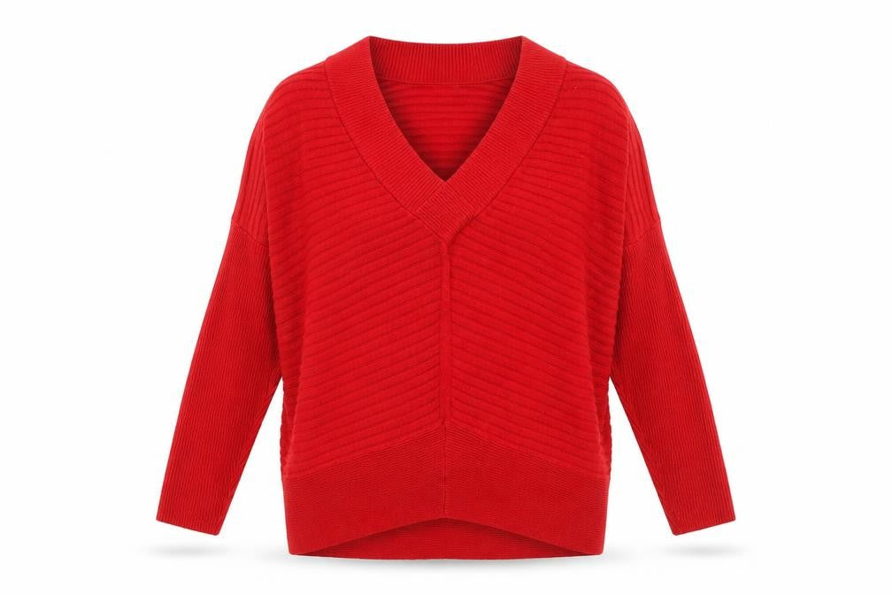 River Island Womens Red V-Neck Viscose Pullover Jumper Size S