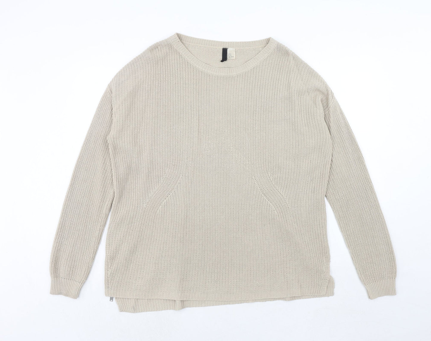 H&M Womens Beige Round Neck Acrylic Pullover Jumper Size M