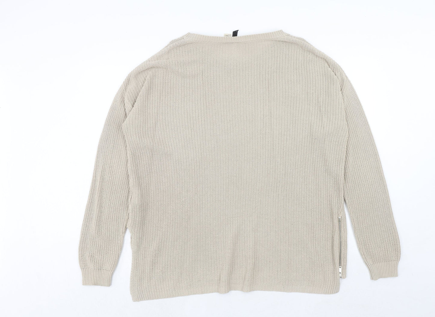 H&M Womens Beige Round Neck Acrylic Pullover Jumper Size M