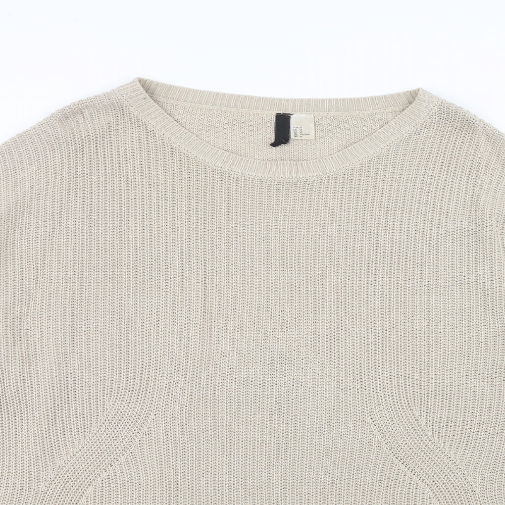 H&M Womens Beige Round Neck Acrylic Pullover Jumper Size M