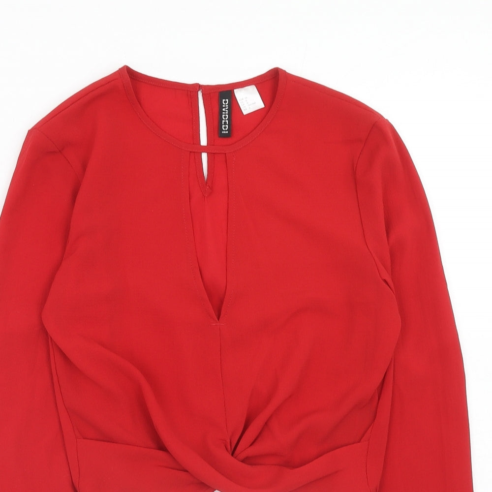H&M Womens Red Polyester Basic Blouse Size 4 Round Neck