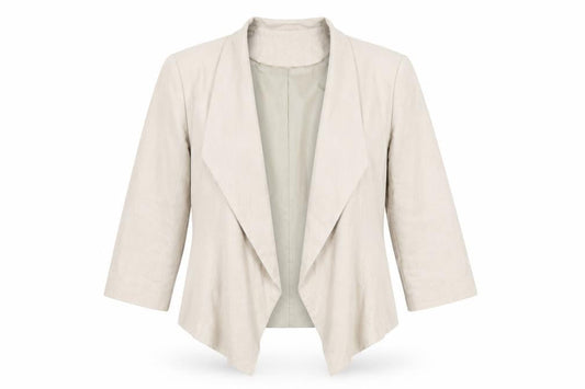 Front view of Principles women’s beige jacket blazer, size UK 12