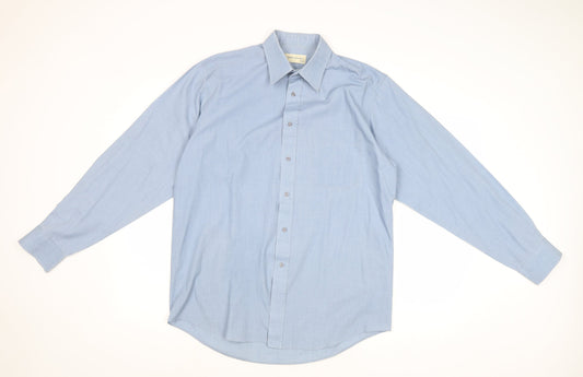 Debenhams Mens Blue Polyester Button-Up Size 15.5 Collared Button