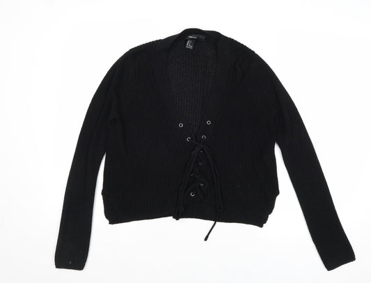 FOREVER 21 Womens Black V-Neck Acrylic Pullover Jumper Size S