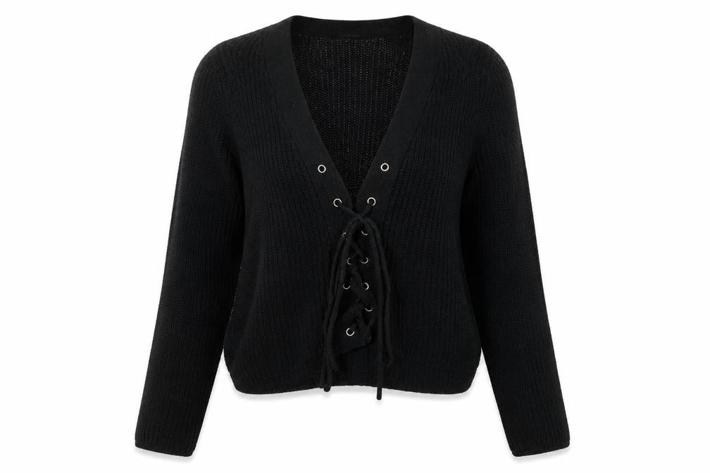 FOREVER 21 Womens Black V-Neck Acrylic Pullover Jumper Size S
