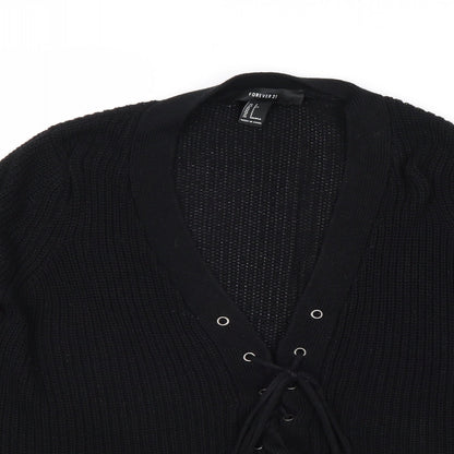 Forever 21 Womens Black V-Neck Acrylic Pullover Jumper Size S
