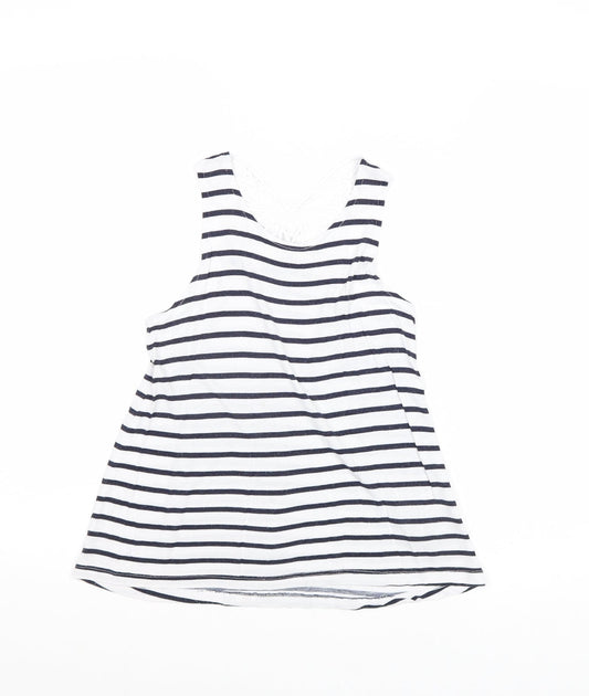 H&M Girls Multicoloured Striped Viscose Basic Tank Size 9-10 Years Round Neck Pullover - Lace Detail