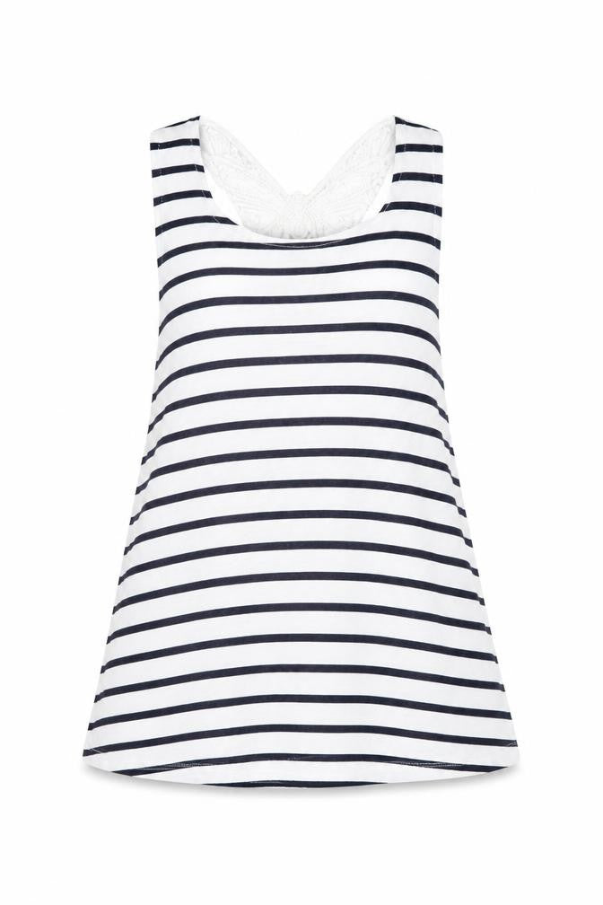 H&M Girls Multicoloured Striped Viscose Basic Tank Size 9-10 Years Round Neck Pullover - Lace Detail