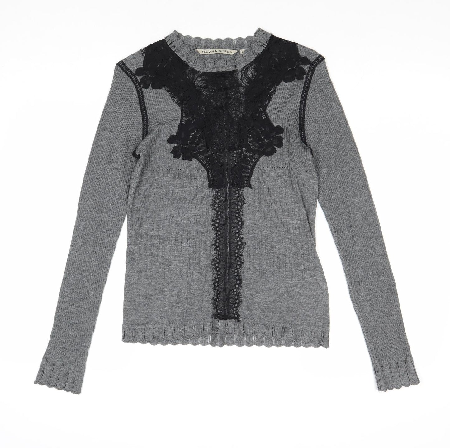 Silvian Heach Womens Grey Round Neck Polyester Pullover Jumper Size XS