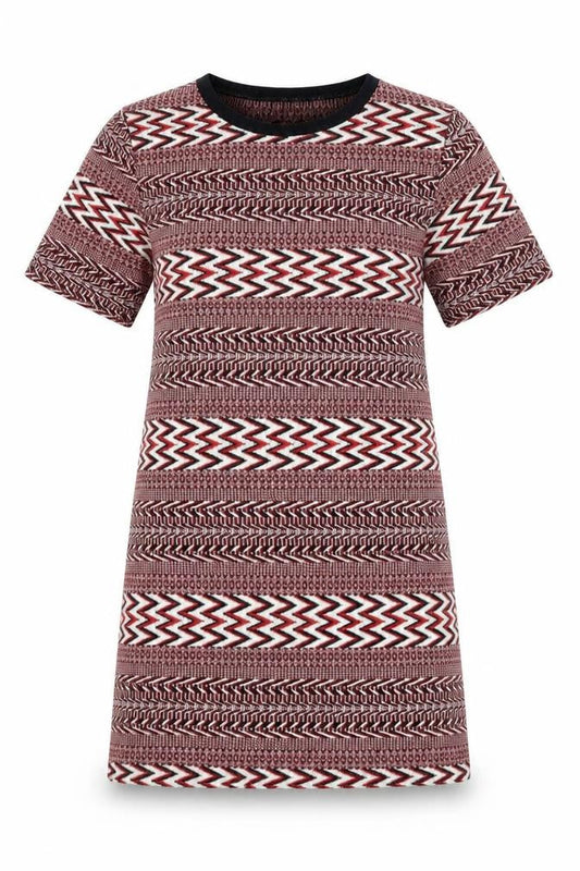 Next Womens Red Geometric Cotton T-Shirt Dress Size 8 Round Neck Pullover