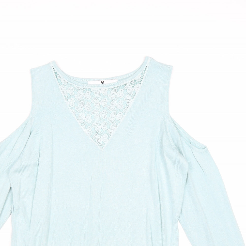 Very Womens Blue Round Neck Viscose Pullover Jumper Size 12 - Cold Shoulder