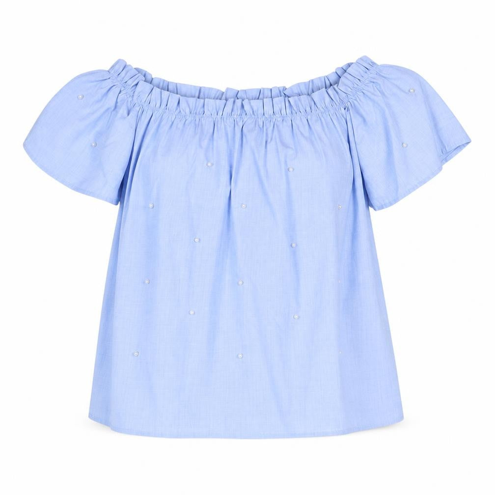 Stradivarius Womens Blue Polyester Basic Blouse Size S Round Neck