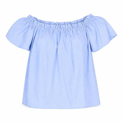 Stradivarius Womens Blue Polyester Basic Blouse Size S Round Neck
