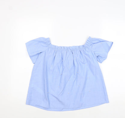 Stradivarius Womens Blue Polyester Basic Blouse Size S Round Neck