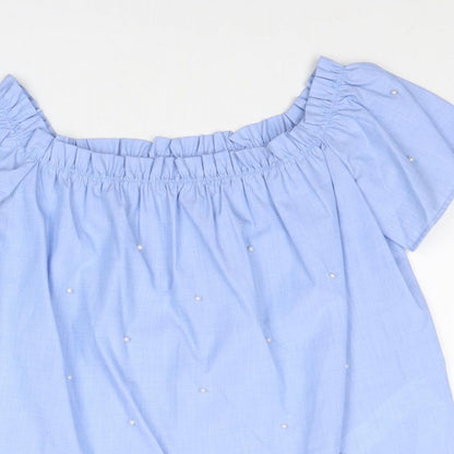 Stradivarius Womens Blue Polyester Basic Blouse Size S Round Neck