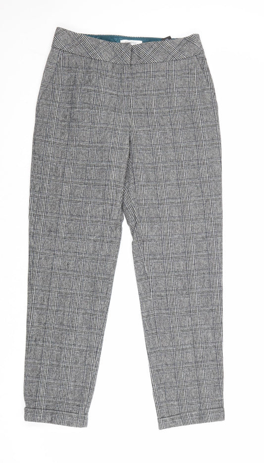 Marks and Spencer Womens Grey Plaid Polyester Carrot Trousers Size 8 Regular Zip