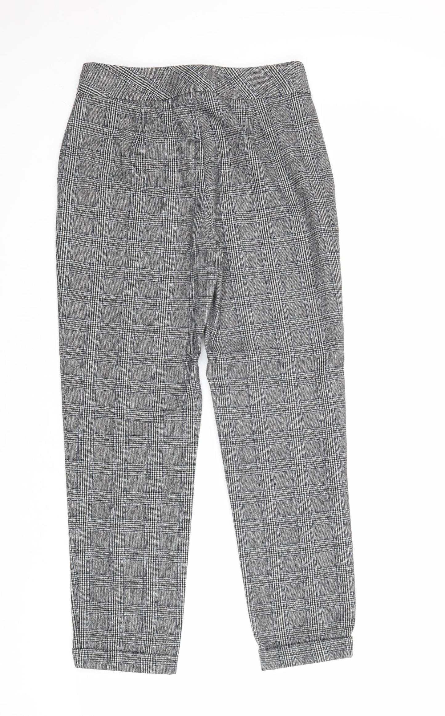 Marks and Spencer Womens Grey Plaid Polyester Carrot Trousers Size 8 Regular Zip