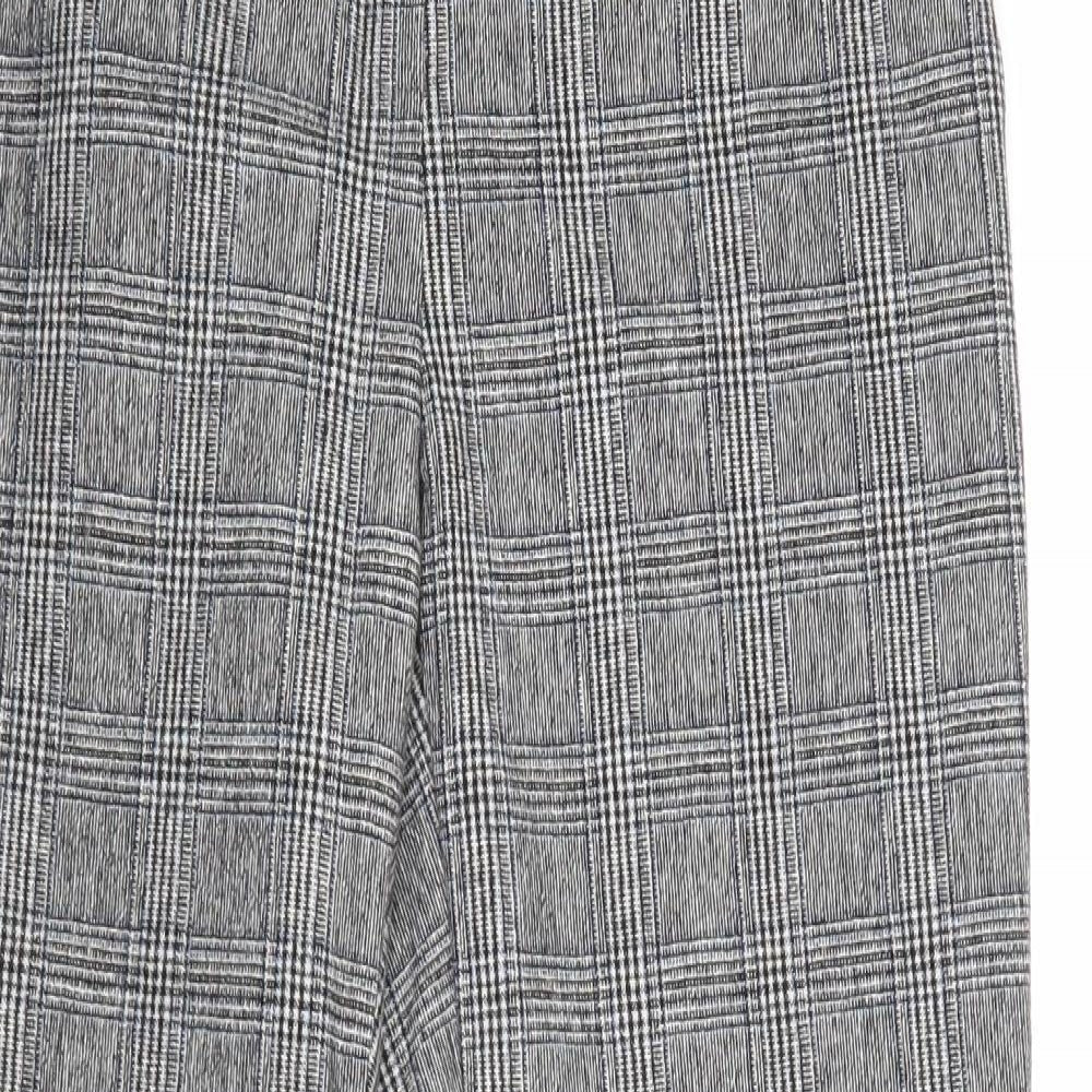 Marks and Spencer Womens Grey Plaid Polyester Carrot Trousers Size 8 Regular Zip